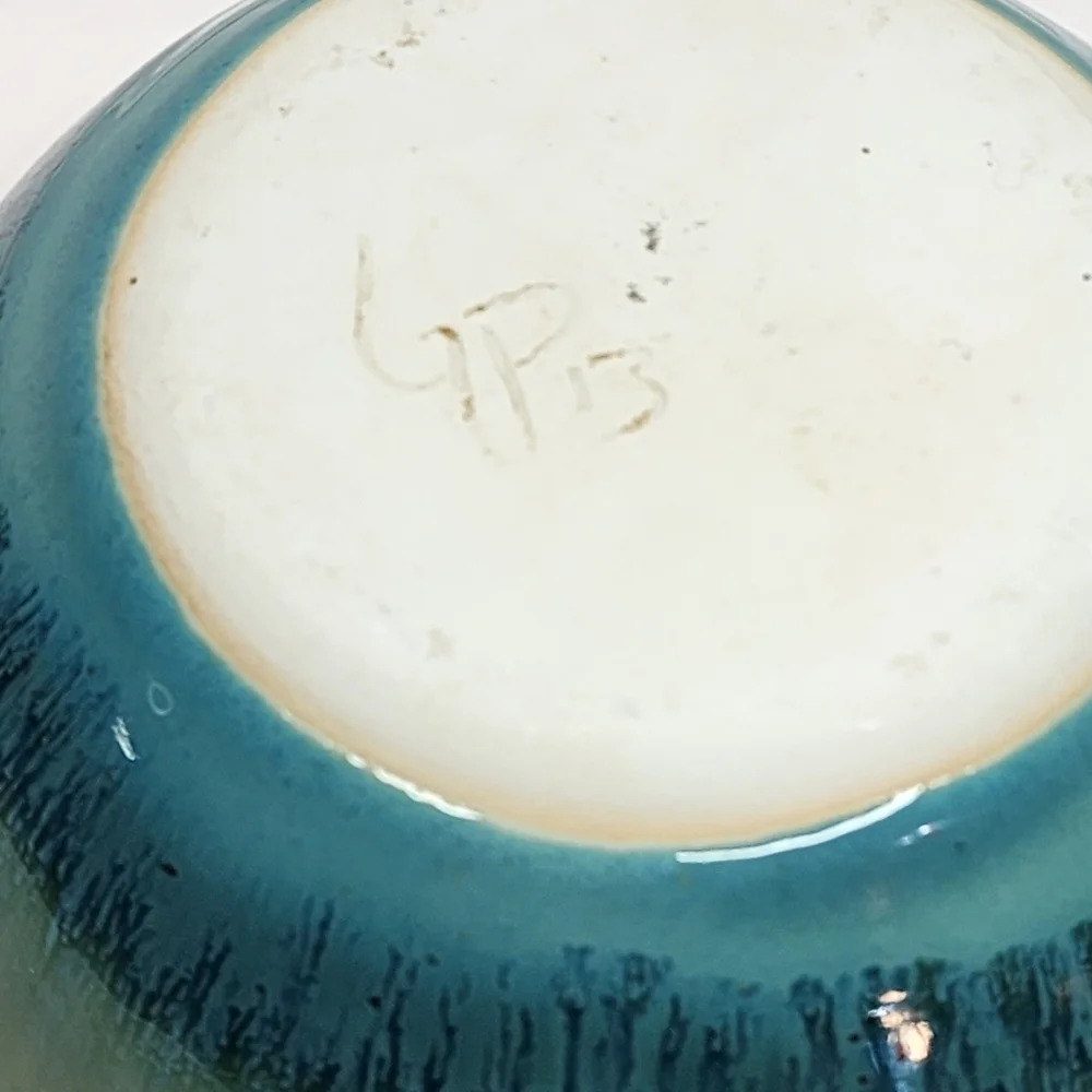 Studio Art Pottery Water Banks Bowl 5" Signed Blue Green Golden Yellow Signed - Picture 7 of 10